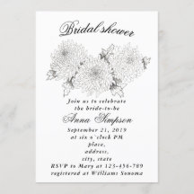 Black and white chrysanthemum bridal shower invita