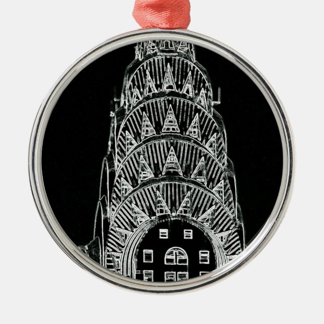 Black and White Chrysler Building Metal Ornament (Front)