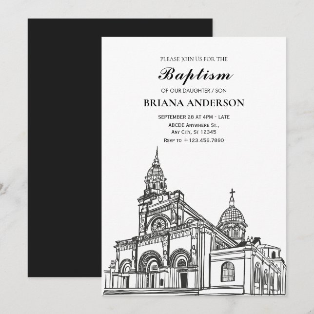 Black and white Church baptism  Invitation (Front/Back)