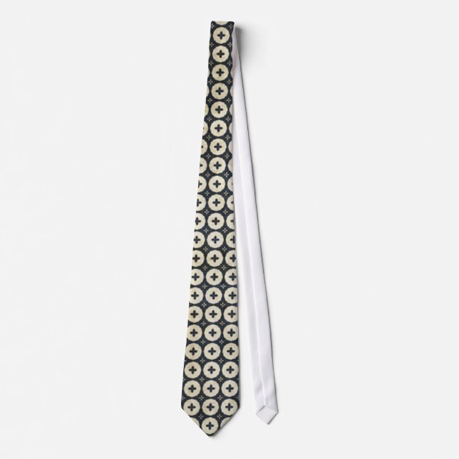 Black and White Circle Cross Pattern Neck Tie (Front)