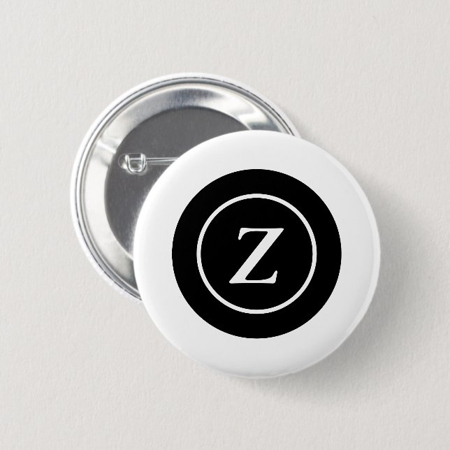 Black and white circle custom initial button (Front & Back)