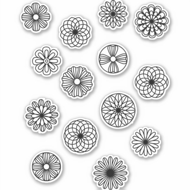 Black and White Circle Flower Geometric Sticker (Front)