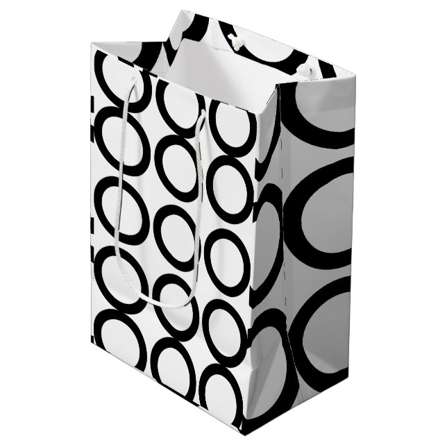 Black and White Circle Geometric  Medium Gift Bag (Front Angled)