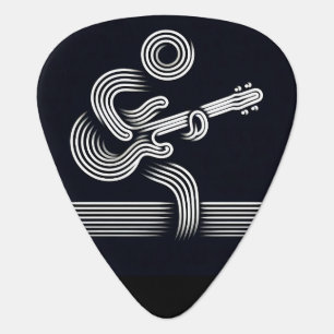 Black and White Circle Lines Stick Figure Playing Guitar Pick