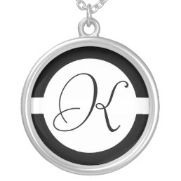 Black and White Circle Monogram Silver Plated Necklace