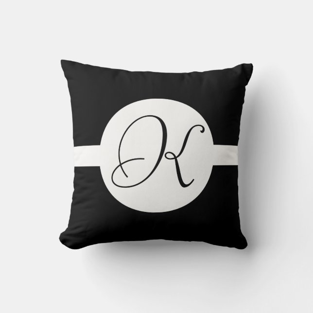 Black and White Circle Monogram Throw Pillow (Front)