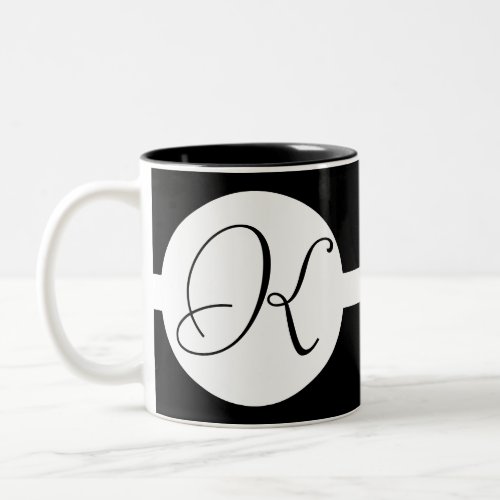 Black and White Circle Monogram Two_Tone Coffee Mug