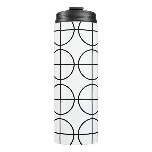 Black and White Circle Stripe Pattern Thermal Tumbler (Front)