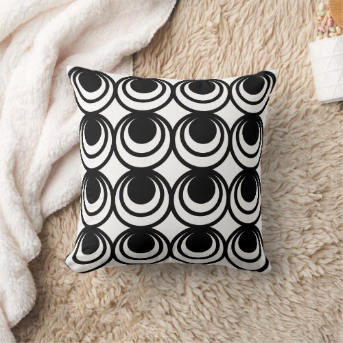 Black and White Circles and Dots Abstract Pattern Throw Pillow