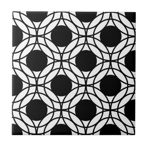 Black and White Circles and Dots Pattern Ceramic Tile