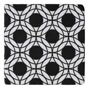 Black and White Circles and Dots Pattern Trivet