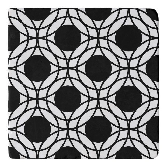 Black and White Circles and Dots Pattern Trivet (Front)