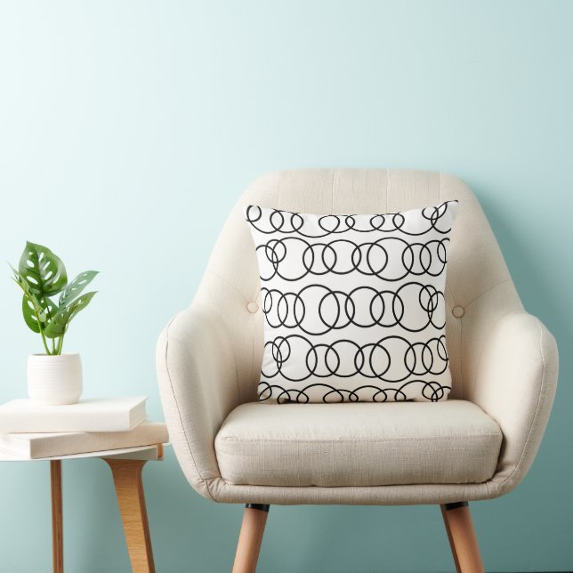 Black and White Circles Bubble Pattern Throw Pillow (Chair)