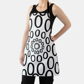 Black and White Circles Geometric Apron
