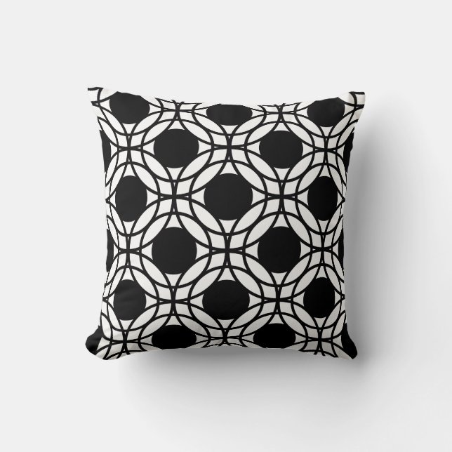 Black and White Circles Geometric Pattern Throw Pillow (Front)