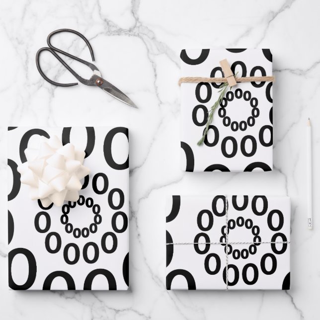 Black and White Circles Geometric Wrapping Paper Sheets (Front)