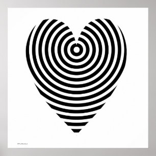 Black and White Circles Heart Poster