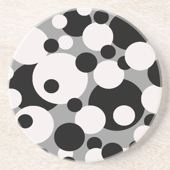 Black and white circles on silver coasters (Front)