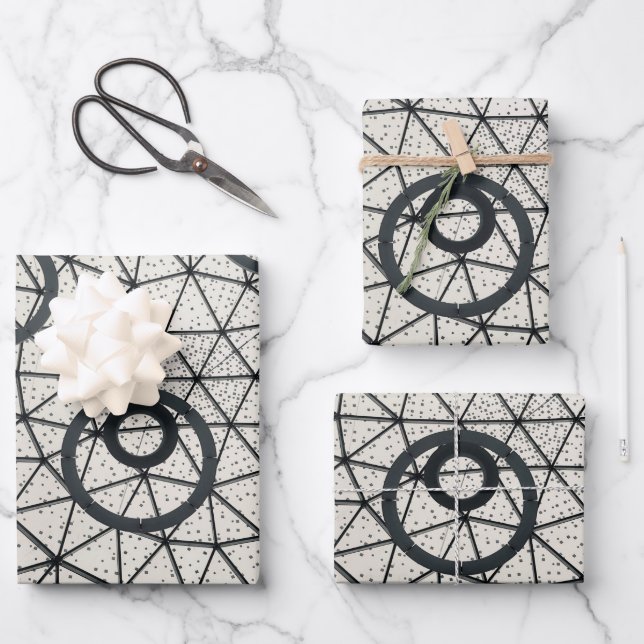 Black and White Circles Pattern Wrapping Paper Sheets (Front)