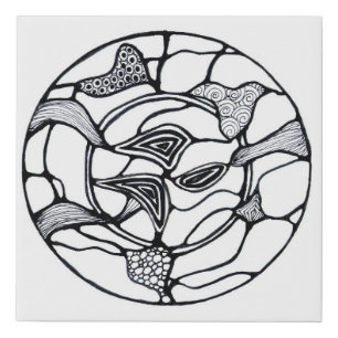 Black-and-White Circular Zen Abstract Design Faux Canvas Print