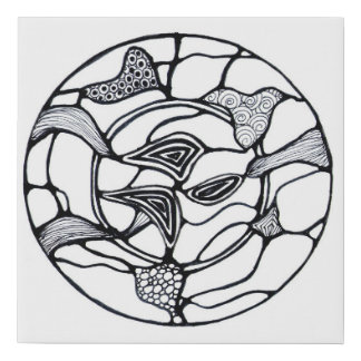 Black-and-White Circular Zen Abstract Design Faux Canvas Print