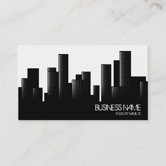 black and white cityscape business card (Front)