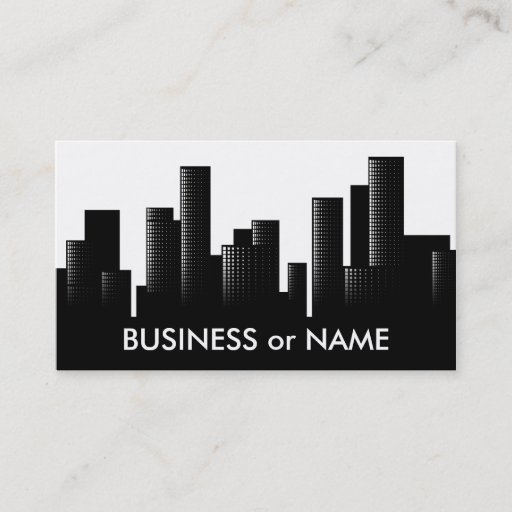 Customizable black and white cityscape business card template