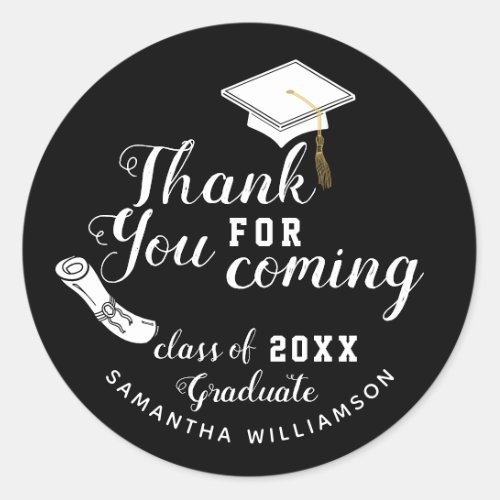 Black and White Class of 2023 Graduate Thank You Classic Round Sticker