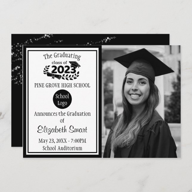 Black and White Class of 2023 Graduation Invitation (Front/Back)