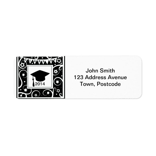 Black and white class of custom year graduation label (Front)