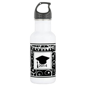 Black And White Class Of Custom Year Graduation Water Bottle by PeachyPrints at Zazzle