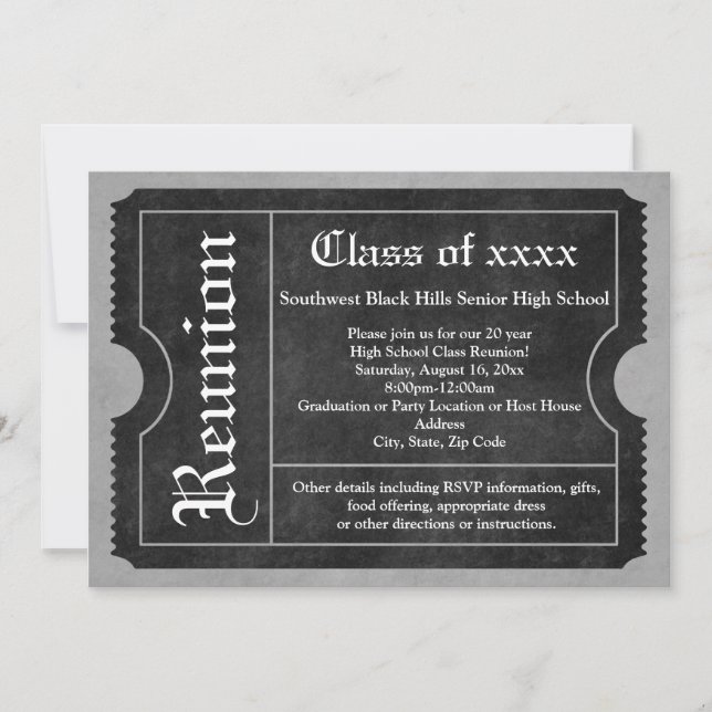 Black and White Class Reunion Ticket Invitations (Front)