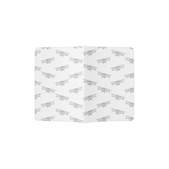Black and White Classic Airplanes Pattern Planes Passport Holder (Opened)
