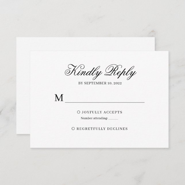 Black and White Classic Calligraphy Wedding Rsvp (Front/Back)