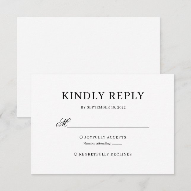 Black and White Classic Calligraphy Wedding Rsvp Card (Front/Back)