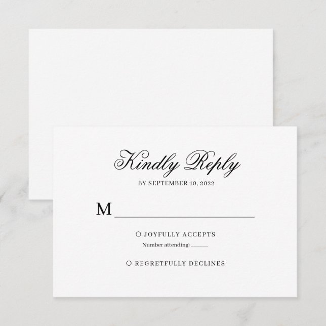 Black and White Classic Calligraphy Wedding Rsvp Card (Front/Back)