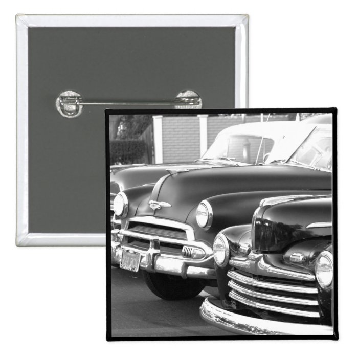 Black and white classic cars button