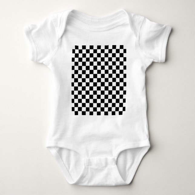 Black And White Classic Checkerboard Baby Bodysuit (Front)