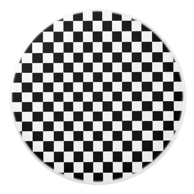 Black and White Classic Checkerboard by STaylor Ceramic Knob (Front)