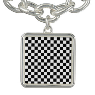 Black and White Classic Checkerboard by STaylor Charm Bracelet