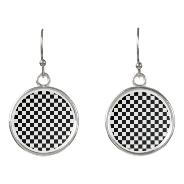 Black and White Classic Checkerboard by STaylor Earrings (Front)