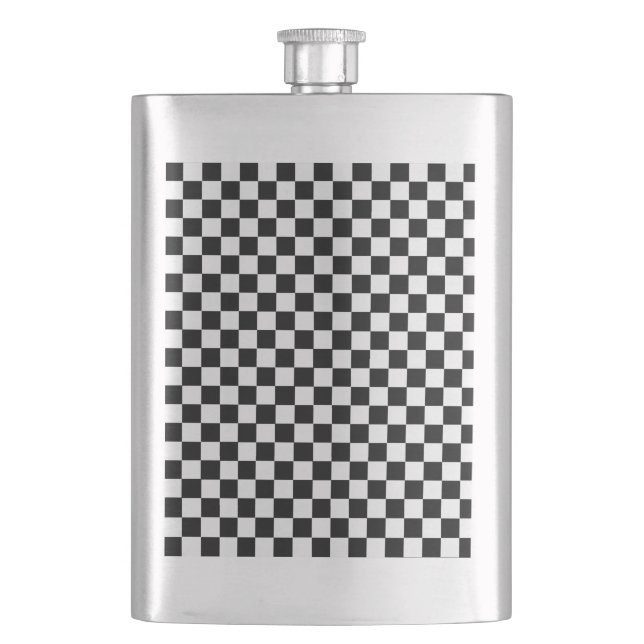 Black and White Classic Checkerboard by STaylor Flask (Front)