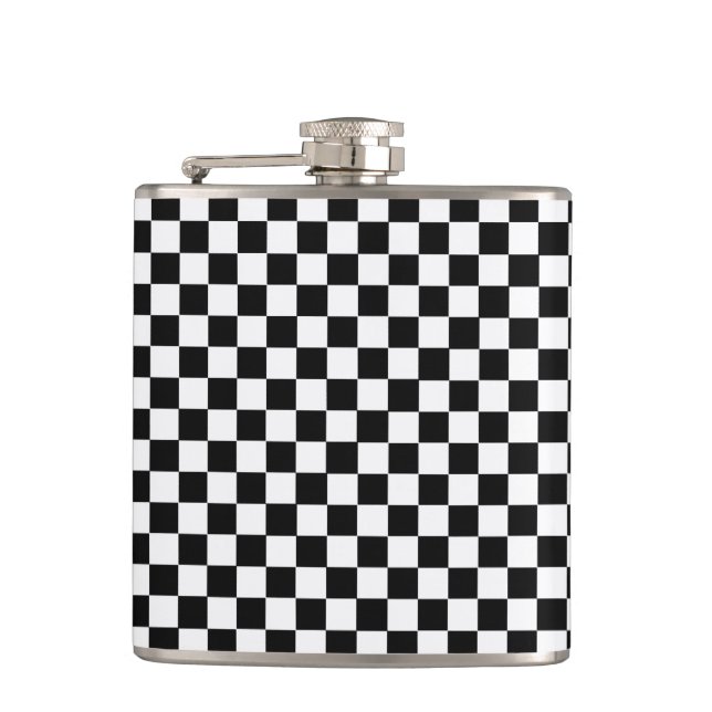 Black and White Classic Checkerboard by STaylor Hip Flask (Front)
