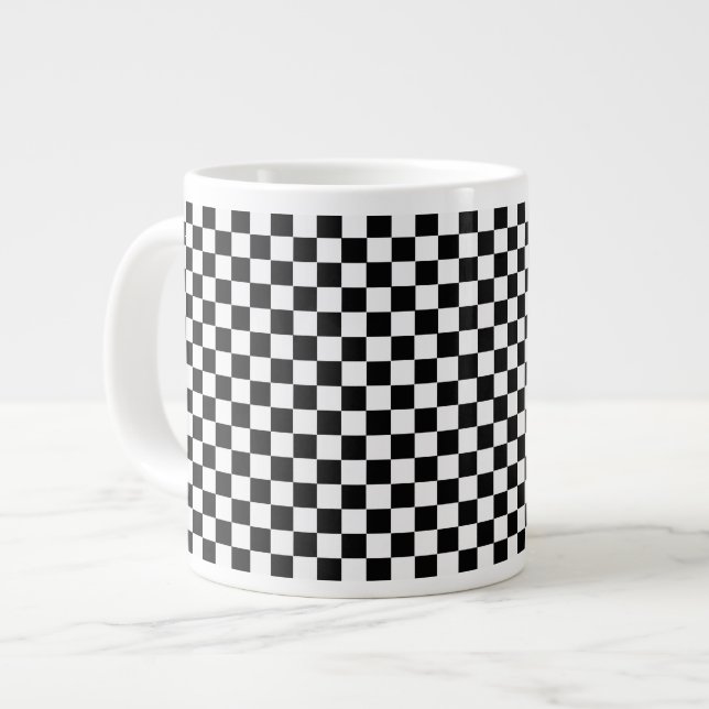 Black and White Classic Checkerboard by STaylor Large Coffee Mug (Front Left)