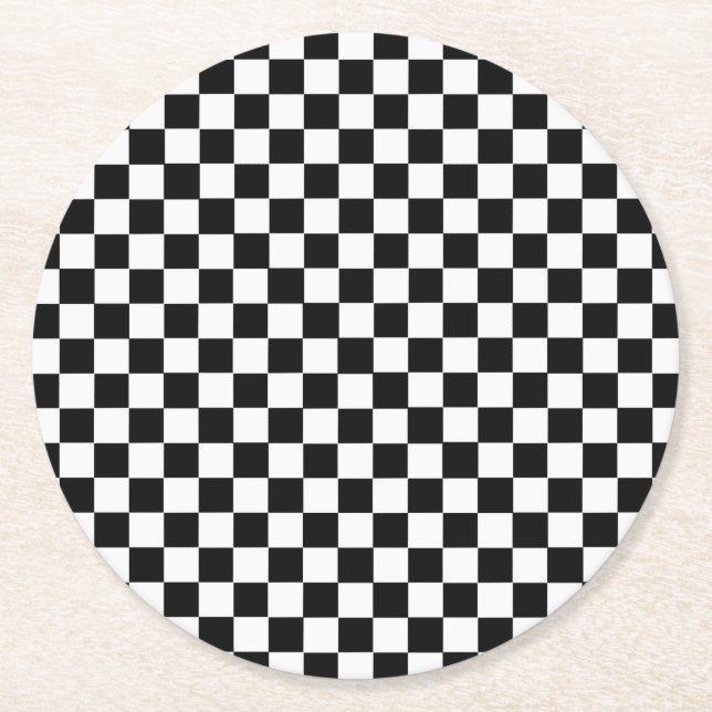 Black and White Classic Checkerboard by STaylor Round Paper Coaster (Front)