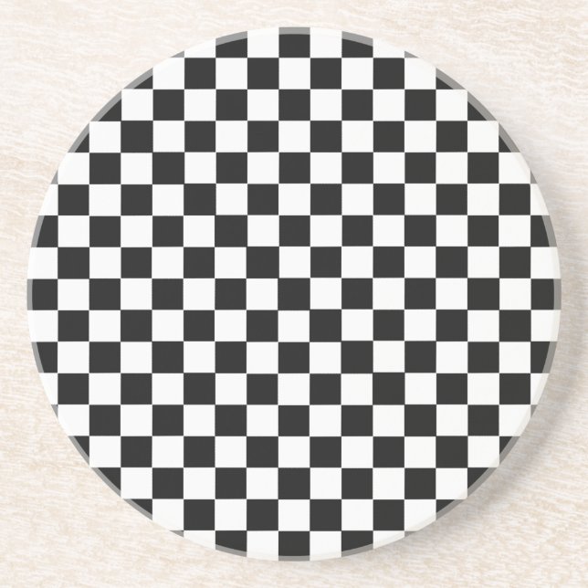 Black and White Classic Checkerboard by STaylor Sandstone Coaster (Front)