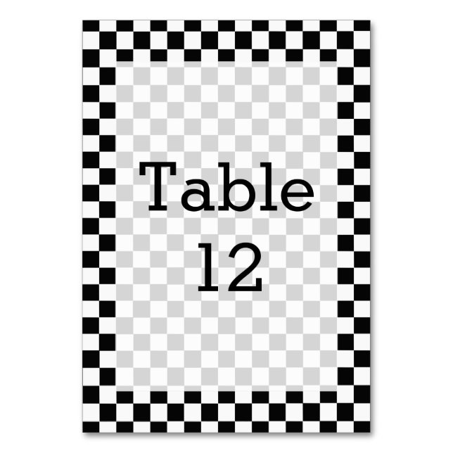 Black And White Classic Checkerboard by STaylor Table Number (Front)