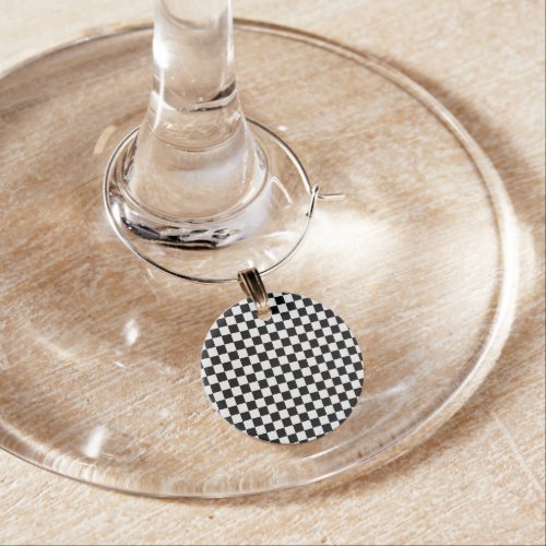 Black and White Classic Checkerboard by STaylor Wine Glass Charm