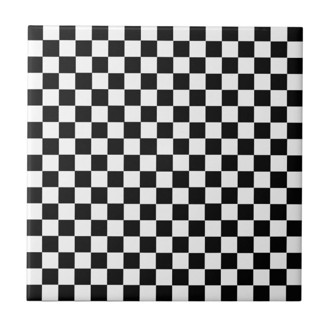 Black And White Classic Checkerboard Ceramic Tile (Front)