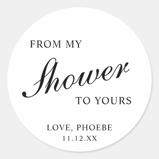 Black and White Classic Elegant Bridal Shower Classic Round Sticker (Front)